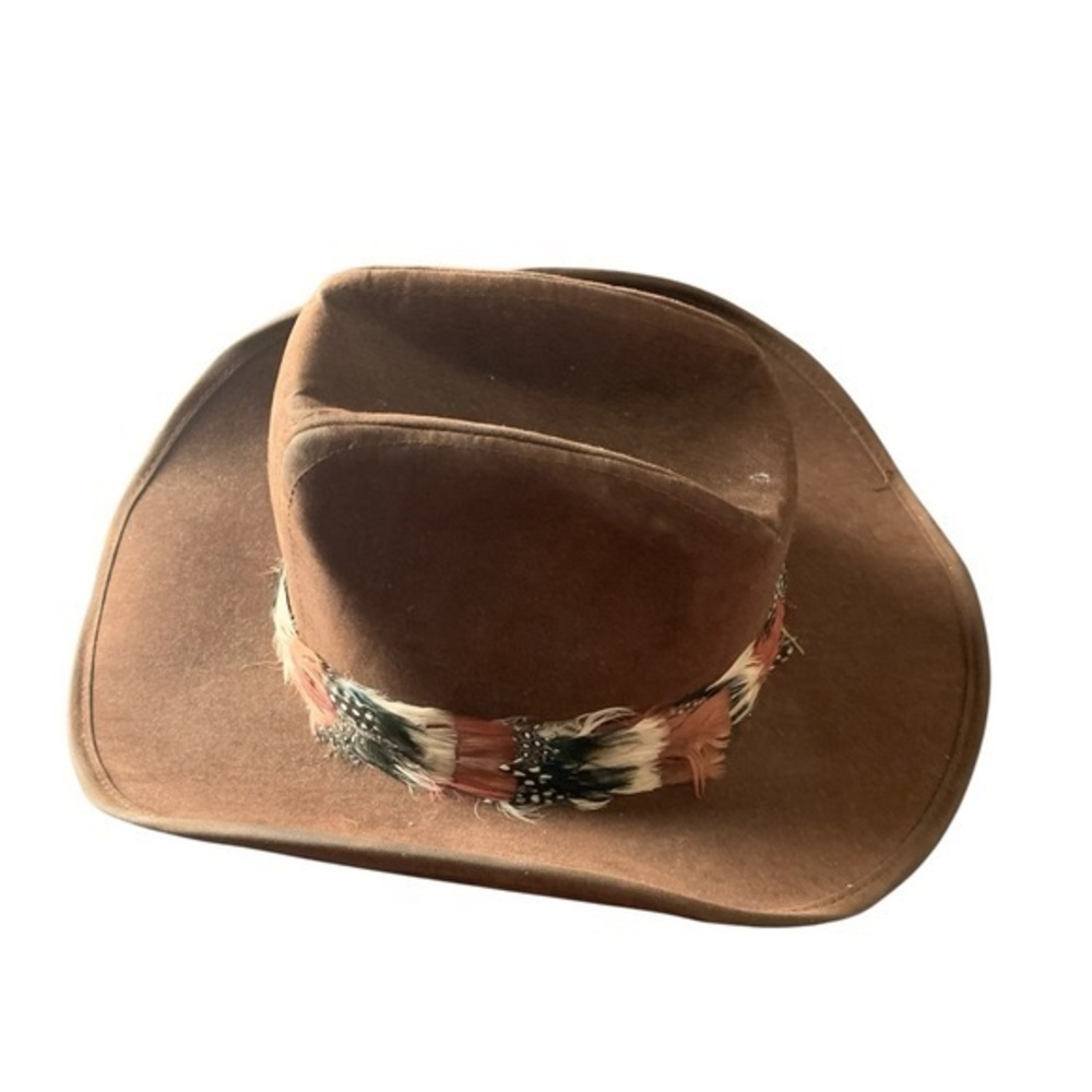 Vintage United Hatters Cap Cowboy Western Octoberfest Hat Feather Brown Orange S